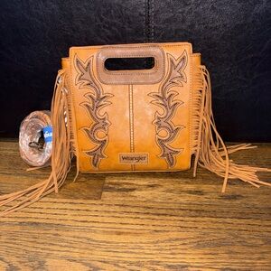 Wrangler Tan Fringe Crossbody Bag with Western Stitching